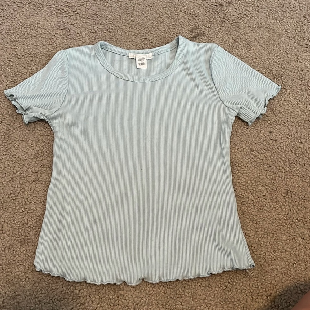Light teal scallop edged shirt
